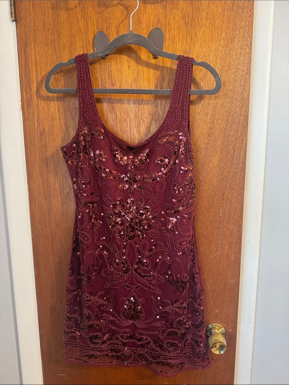 Lulu's Burgundy Beaded Mini Dress